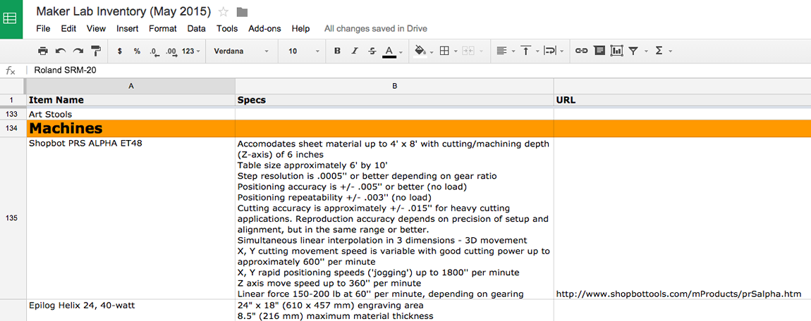 Spreadsheet for Inventory